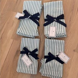 Petite Plume Signature Napkins & Placemats in Green French Ticking - Set of 8